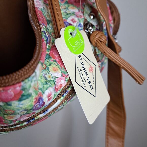 NEW St. John's Bay Shoulder Bag Floral Double Zipper Soft Faux Leather - Picture 9 of 11